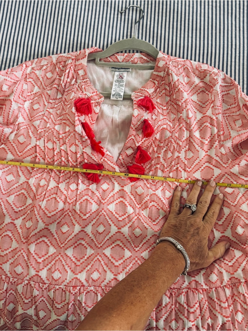 Tommy Bahama Red and White Printed Tassel Tunic Dress fully lined - Picture 7 of 10